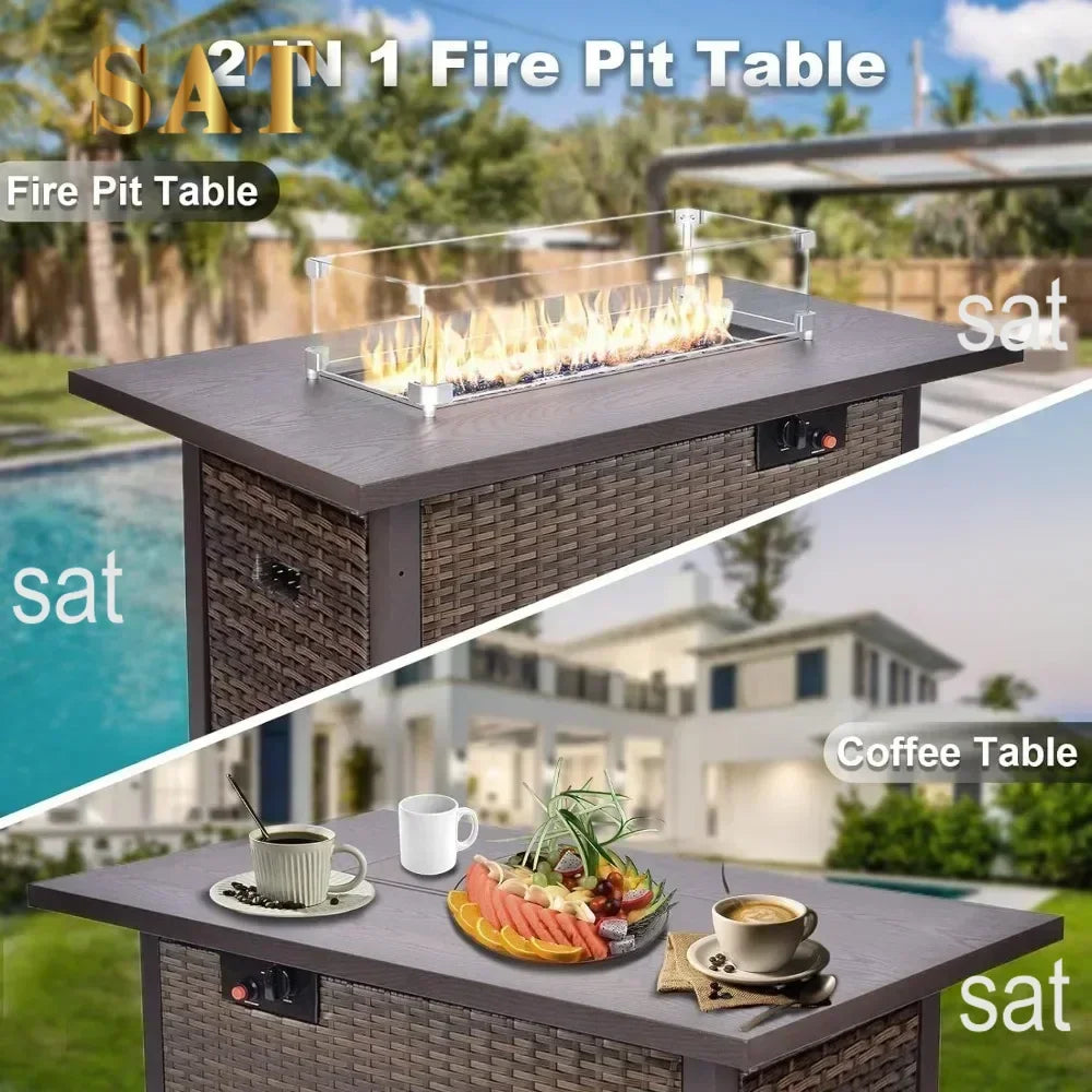 /Outdoor Furniture 7 Piece Sets with Fire Pit Table, Patio Couch Sectional with NoSlip Cushions and Cover, Outdoor Furniture S