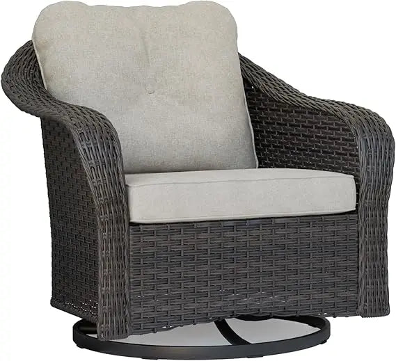 Brown Outdoor Wicker Swivel Glider Rocking Chair with Water-Resistant Cushions