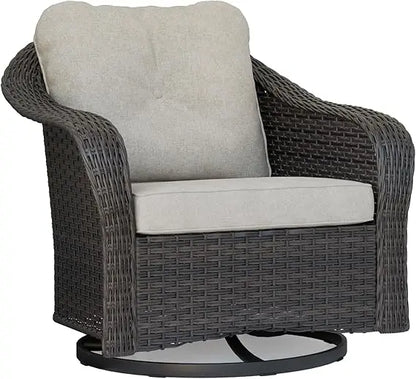Brown Outdoor Wicker Swivel Glider Rocking Chair with Water-Resistant Cushions