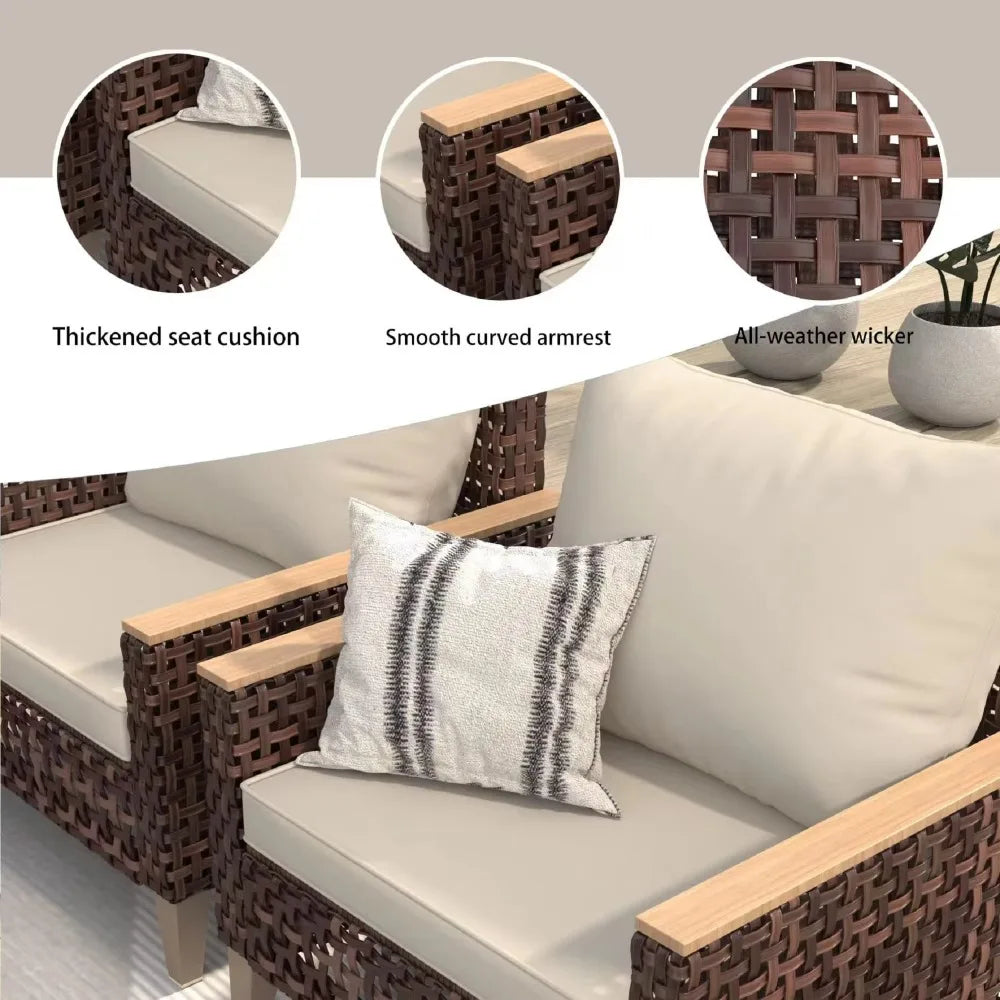 5-Person Outdoor Rattan Furniture Patio Set with Side Table Sectional Seating Group with Cushions