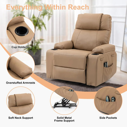 Dual Motor Power Lift Recliner for Elderly Adults with Heat Massage Lay Flat Feature Wireless Remote Cup Holder Customizable