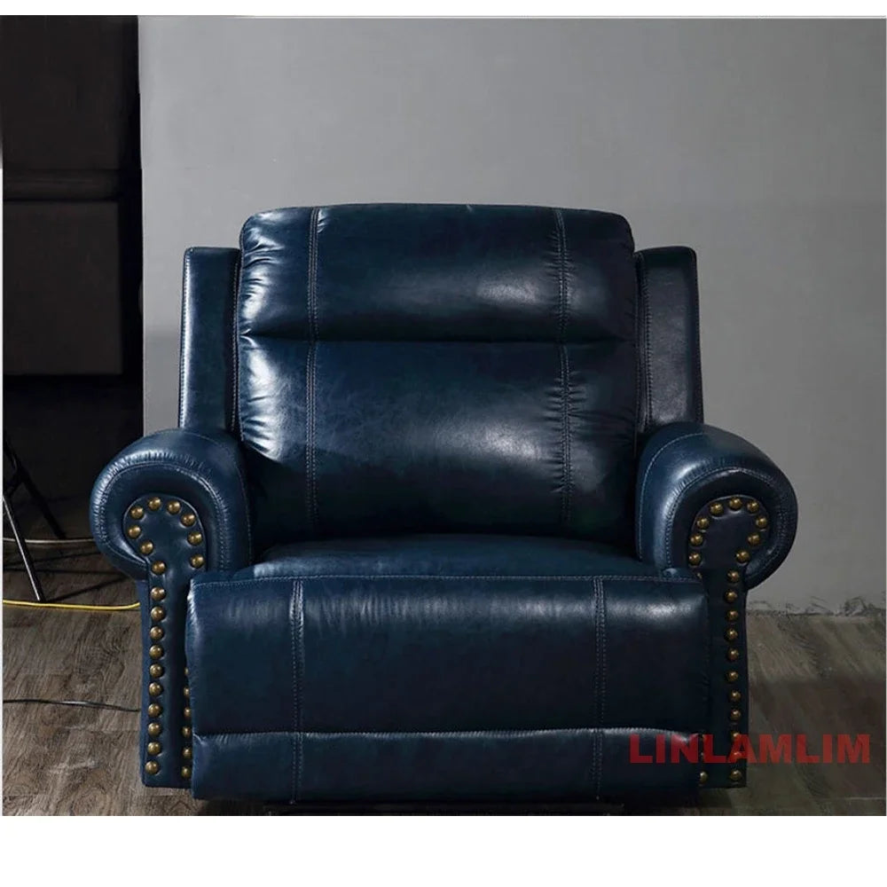 MINGDIBAO Luxury Genuine Leather Power Recliner Sofa Set, L Shape Electric Reclining Couch with Nailhead Trim, Home Theater Seat