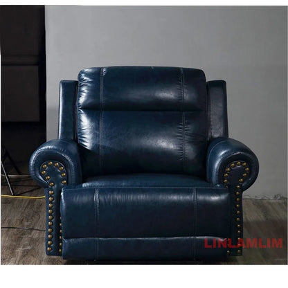 MINGDIBAO Luxury Genuine Leather Power Recliner Sofa Set, L Shape Electric Reclining Couch with Nailhead Trim, Home Theater Seat