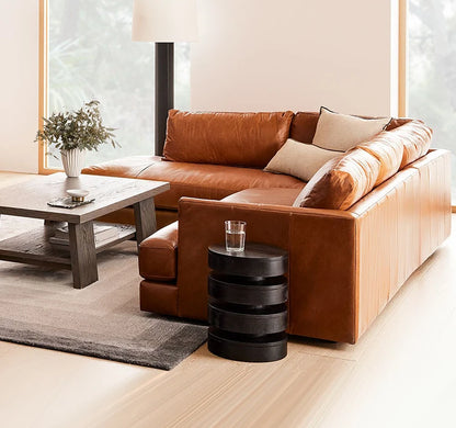 leather sofa, antique milk brown first layer cowhide L-shaped concubine seat in the living room, American retro leather sofa