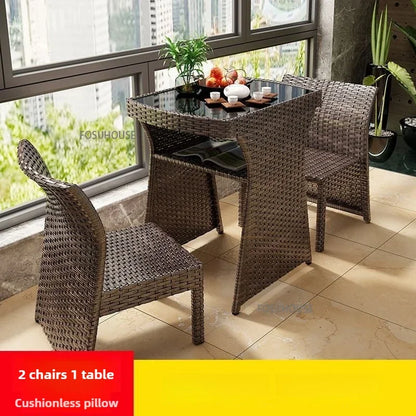 Nordic Balcony Table and Chair Combination Outdoor Patio Table and Chair Leisure Storage Table Three-piece Garden Furniture Z