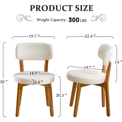 Oak Wooden Dining Chairs Set of 4, Mid-Century Modern Linen Upholstered Kitchen Chair with Solid Wood