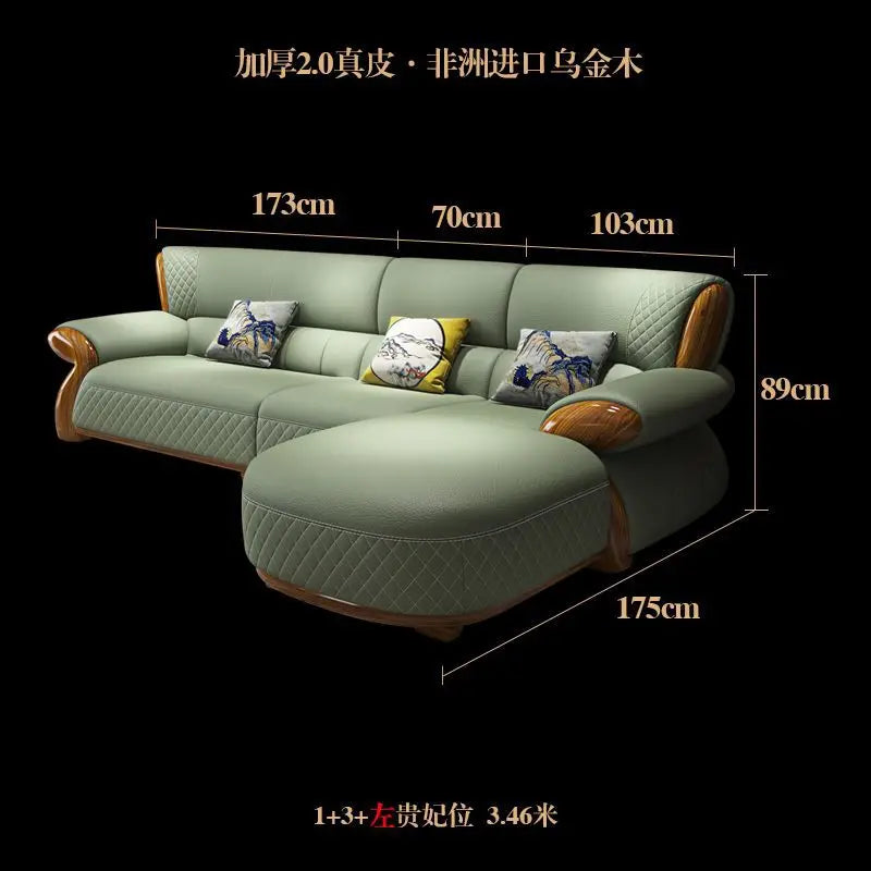 New leather sofa modern simple light luxury ebony solid wood new Chinese small apartment living room popular furniture