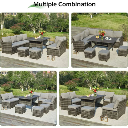Patio Furniture Set, 7 Pieces Outdoor Patio Furniture with Dining Table&Chair, All Weather Wicker Conversation Set with Ottoman