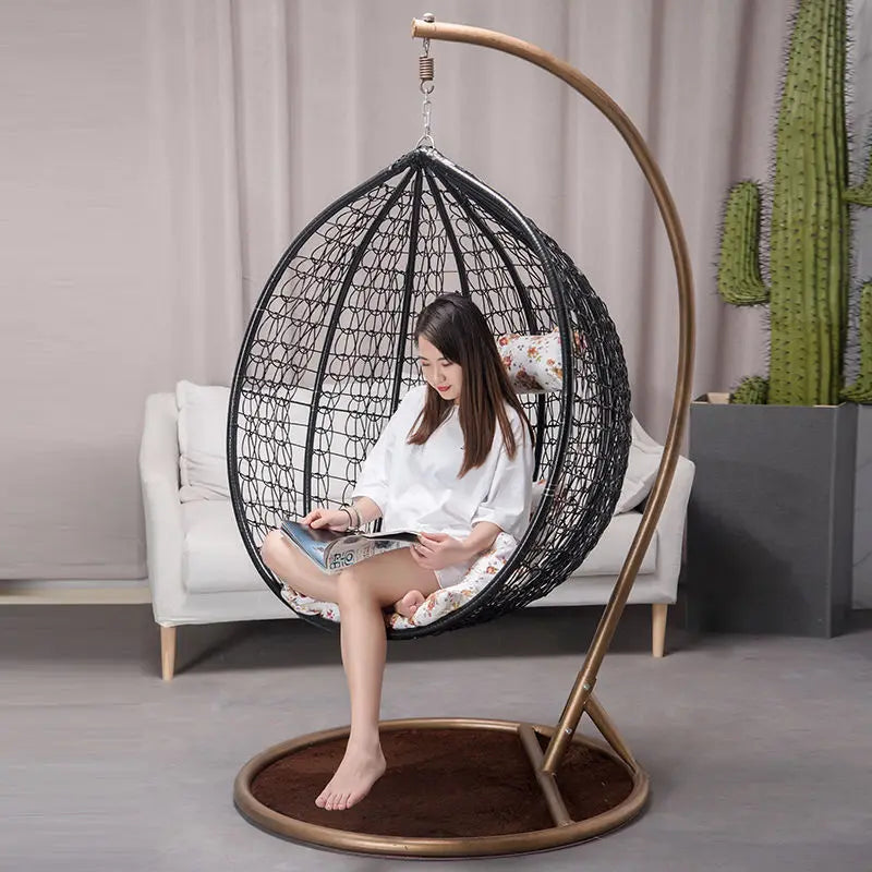 Factory Metal Adult Bamboo Rattan Outdoor Balcony Rocking Hanging Patio Swing Chair