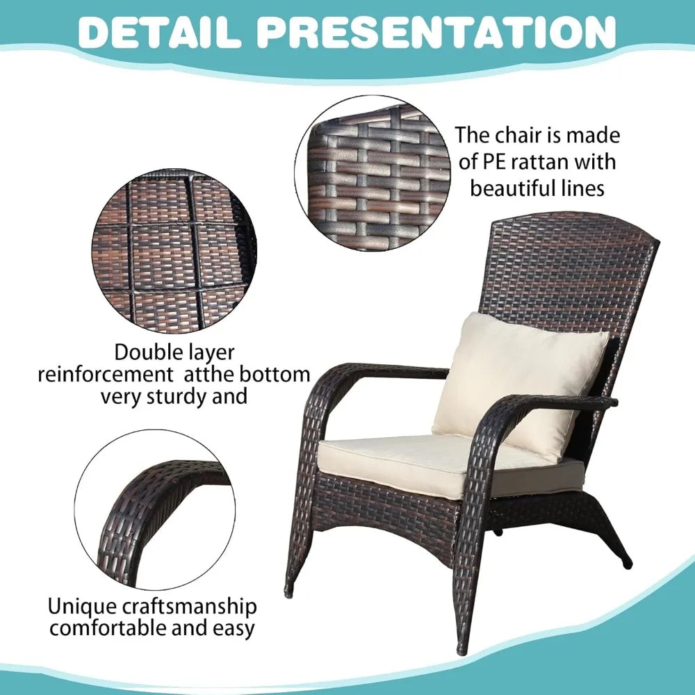 Rattan Outdoor Dining Chairs with Cushions, Wide Armrest and Lumbar Pillow, Single Wide Wicker Patio Furniture for Comfortable D