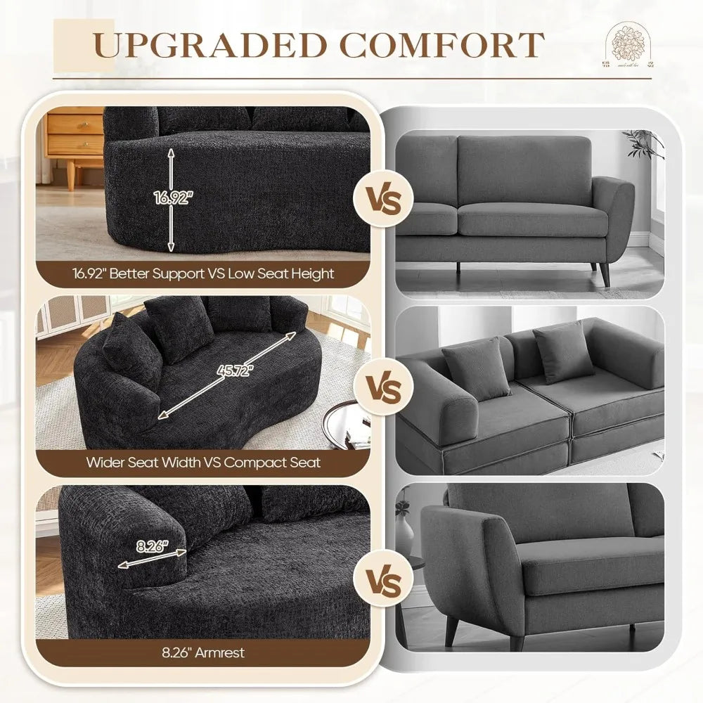 Modern Cloud-Inspired Chenille Loveseat with Pocket Springs and Memory Foam for Small Spaces: Plush and Comfortable Curved Secti