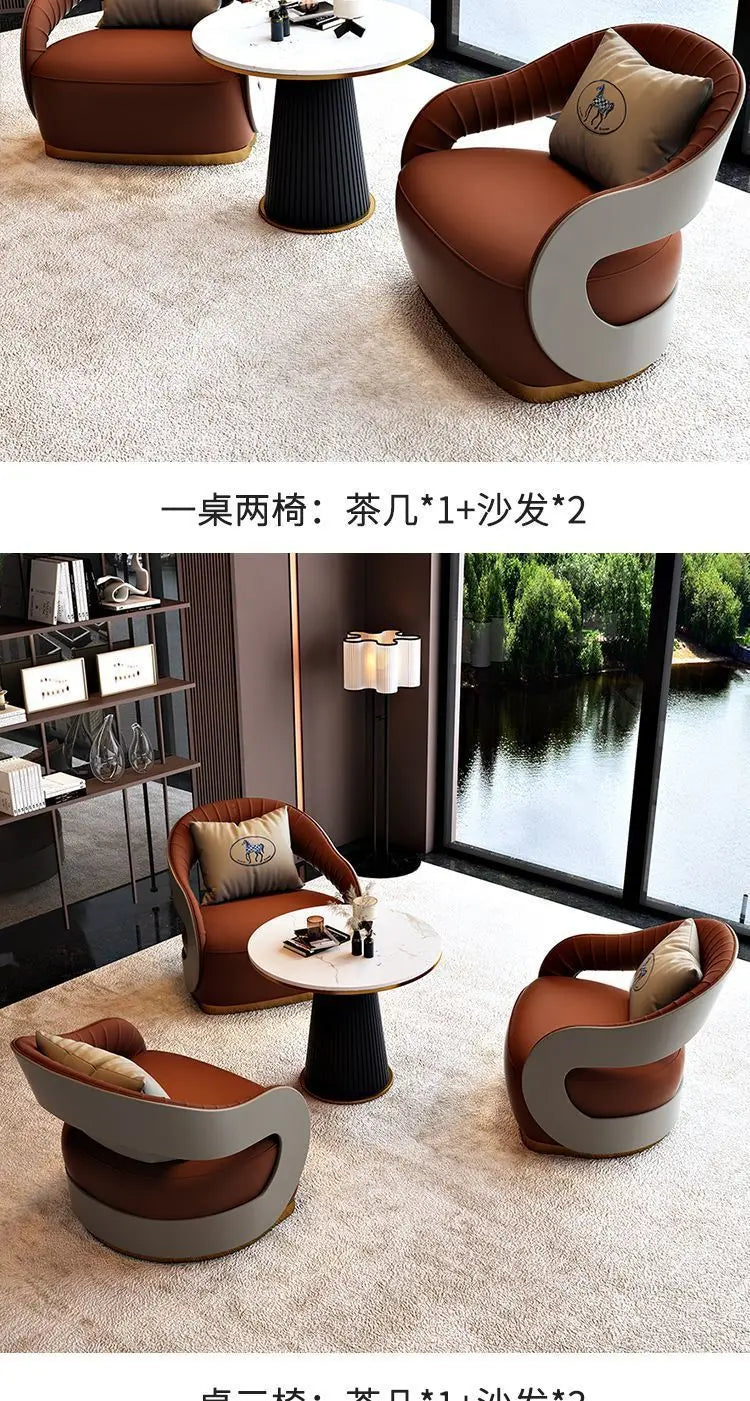 Italian style living room small chairs office and guest rooms single sofa chairs rotatable genuine leather leisure chairs