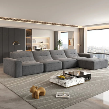 U-Shaped Sectional Sofa, Convertible Modular Couch with Double Chaise, 4-Seater Living Room Furniture, Black