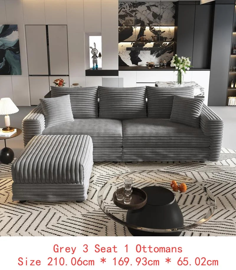 82.7" Plush Corduroy 3-Seat Sofa, Modern Comfy Upholstered Cloud Couch, Deep Seat Lounge Chair with Soft Pillows for Living