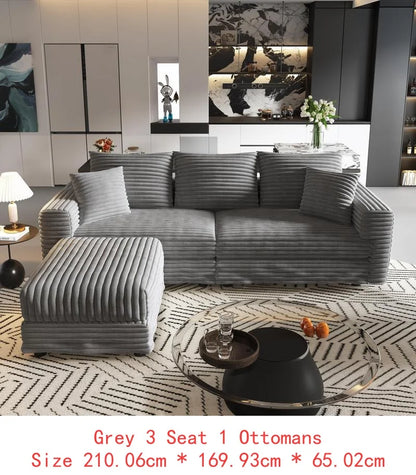 82.7" Plush Corduroy 3-Seat Sofa, Modern Comfy Upholstered Cloud Couch, Deep Seat Lounge Chair with Soft Pillows for Living