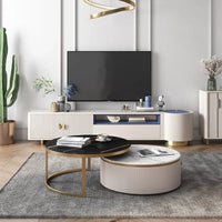 #Luxury Furniture Marble Top Gold Stainless Steel Frame Sectional Glass Round Coffee Table