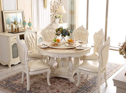 -Round Dining Table With Rotating Centre European Style Dining Table Set Carved Luxury Dining Table