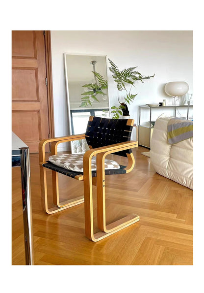 Nordic designer armrest dining chair solid wood medieval weaving home retro backrest chair