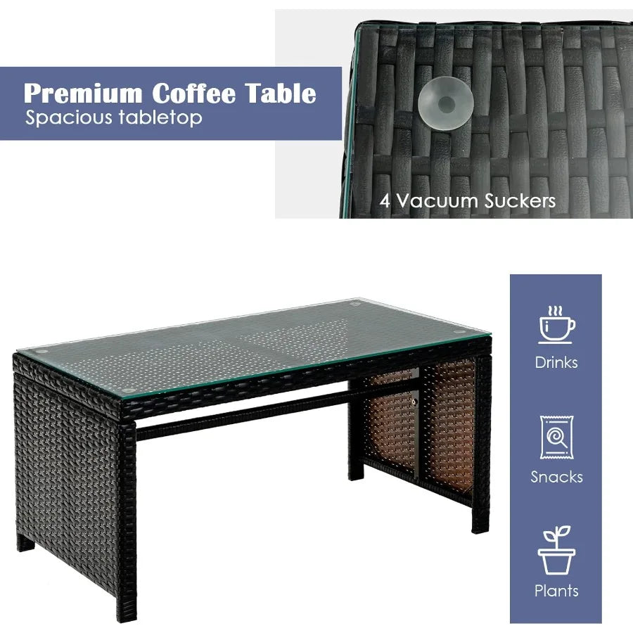 4 Piece Patio Furniture Set Outdoor PE Rattan Wicker Sectional Sofa with Cushion and Coffee Table Patio Conversation Se