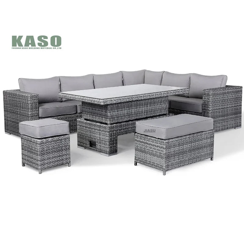 4 Piece Modern Luxury Dining Metal Aluminum Wicker Rope Ratan Sofa Garden Set With Fire Pit Outdoor Rattan Patio Furniture Set
