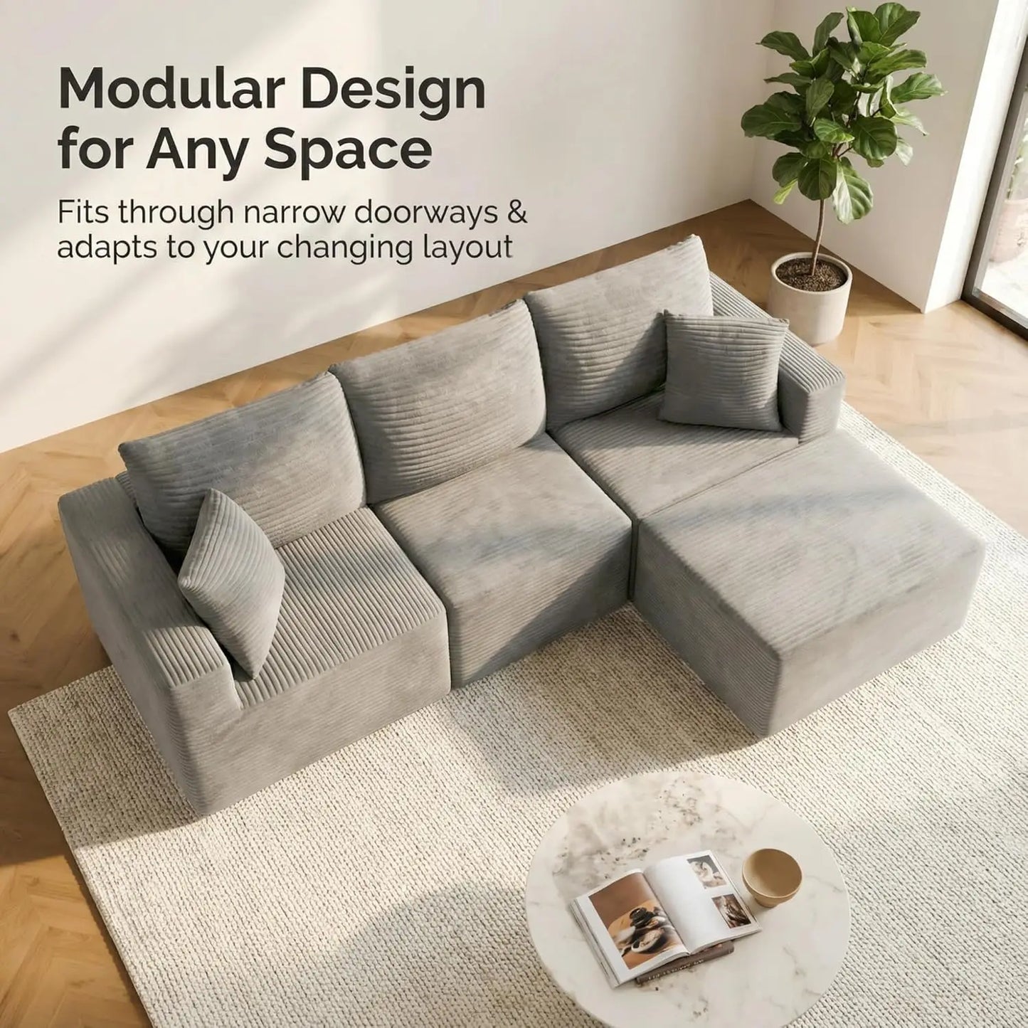 Grey L Shaped Sectional Sofa Deep Seat Cloud Modular Upholstered Living Room Furniture Custom