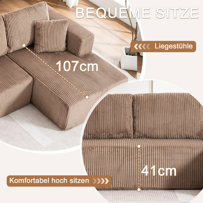 Living Room Boneless Modular Sofa, Corduroy Fabric, Modern U-shaped Leisure Sofa, High-density Sponge, No Assembly, for Home
