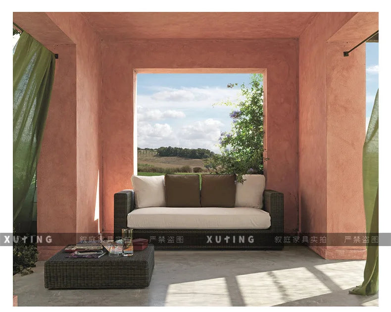 Outdoor rattan sofa combination waterproof and sun protection outdoor leisure courtyard villa balcony terrace sunroom