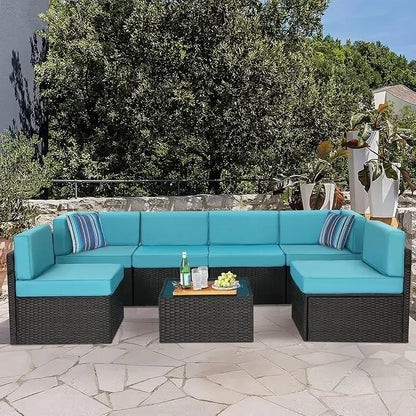 Piece Patio .Rattan Gray Wicker Outdoor Sectional Furniture Chair Set with