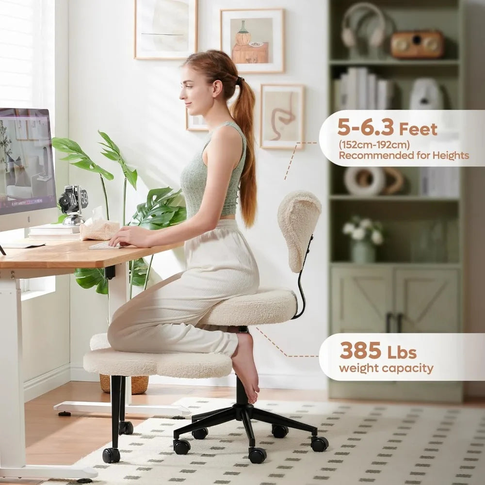 Ergonomic Cross Legged Chair, 360° Swivel Meditation Chair with Wheels, Height Adjustable Seat for ADHD, Strong Lumbar Support
