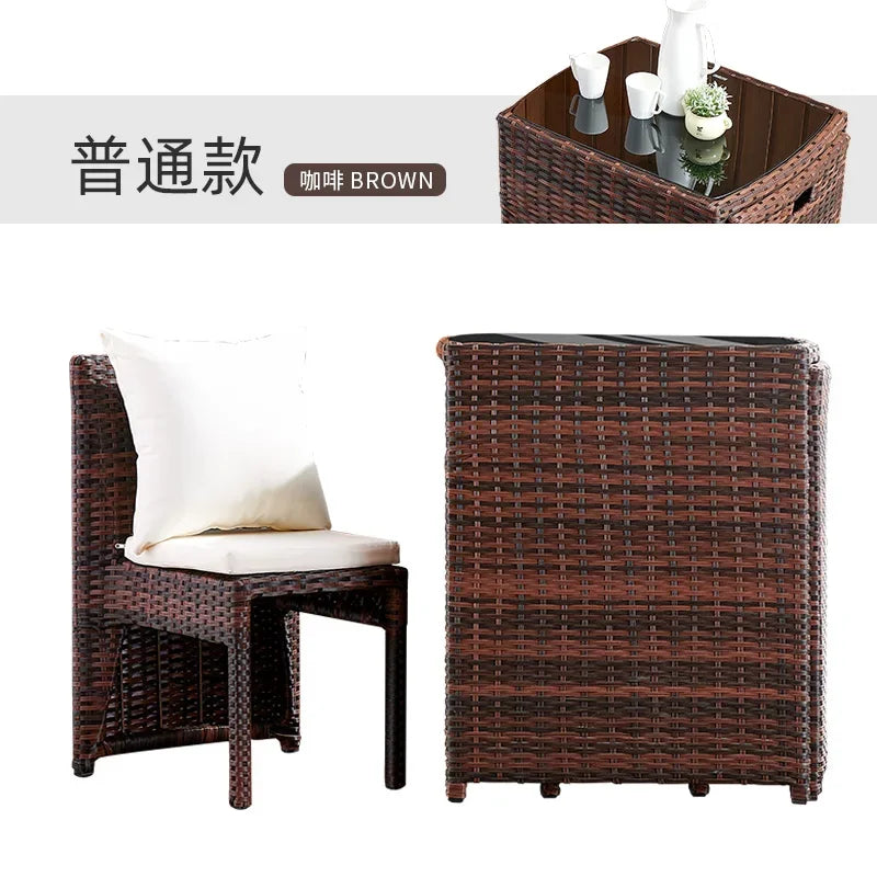 Balcony Small Table and Chair Rattan Chair Three-Piece Set Outdoor Tea Table Combination Terrace Courtyard Table and Chair