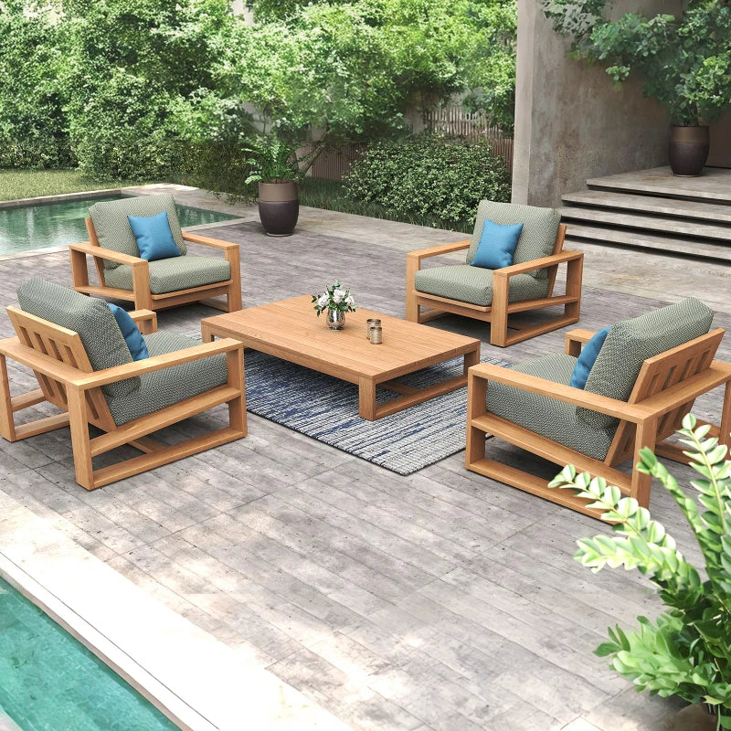 For Outdoor teak sofa set Modern simple weatherproof fabric Waterproof open-air villa courtyard garden furniture