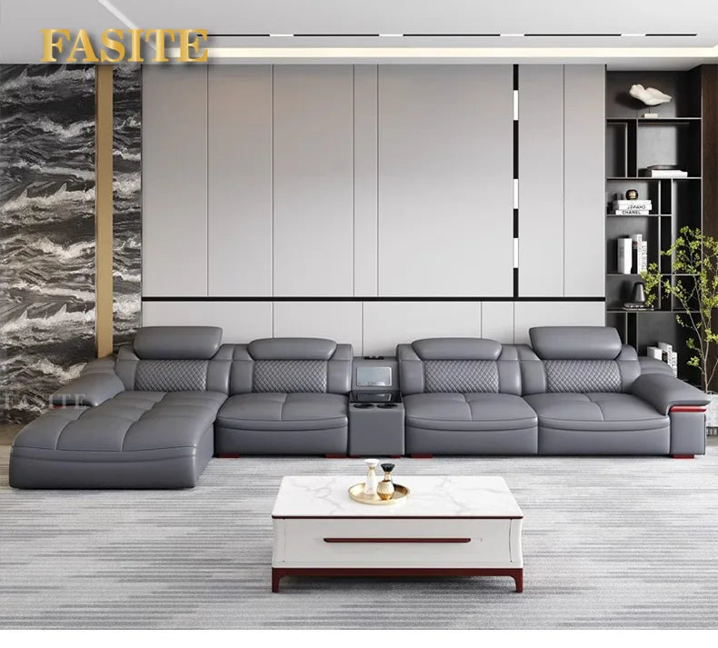 Modern simple leather sofa first layer cowhide living room size corner latex leather sofa