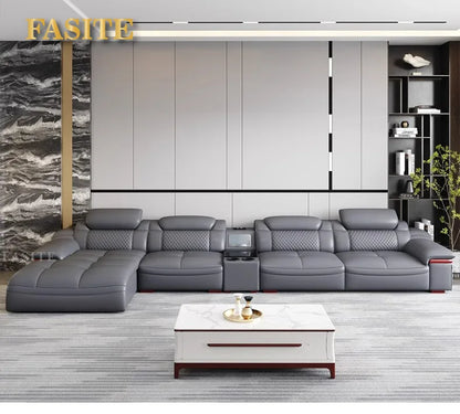 Modern simple leather sofa first layer cowhide living room size corner latex leather sofa
