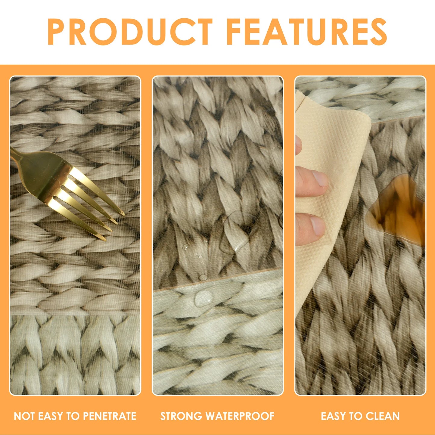 Round Table Cloth Waterproof Farmhouse Table Cover Decorative Wood/Woven Texture Tabletop Protection Rustic Wipeable