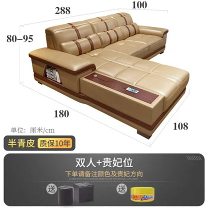 Leather sofa simple modern small apartment leather art corner furniture large combination package