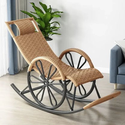 Hot Chair with Cushion and Floor Mat Ergonomic Wicker Recliner Lounge Chair for Patio Balcony Living Room