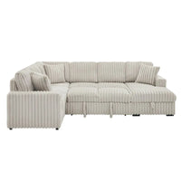 122-Inch lift sofa bed, plush fabric sofa bed with USB port, living room khaki sofa