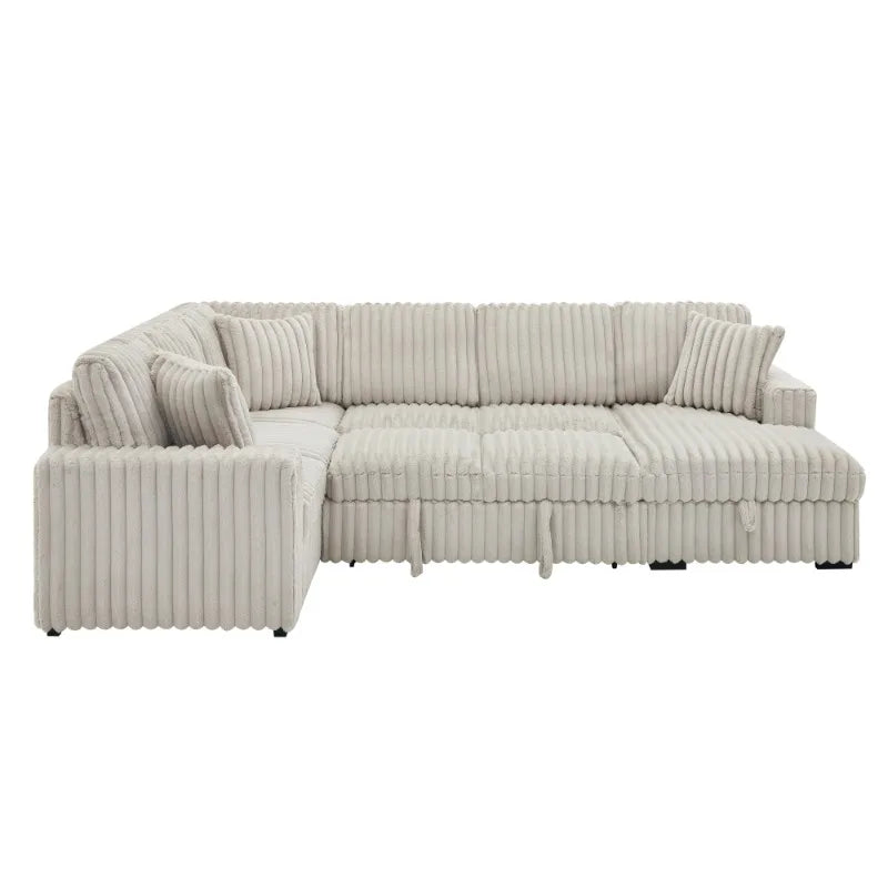 122-Inch lift sofa bed, plush fabric sofa bed with USB port, living room khaki sofa
