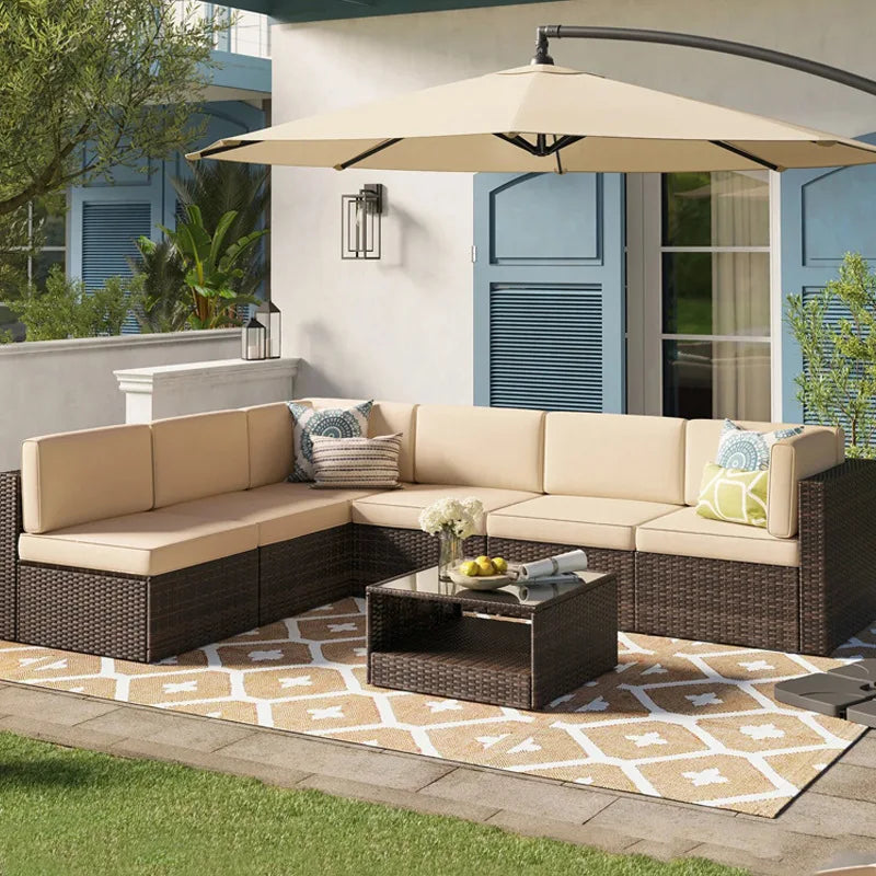 Outdoor sofa combination courtyard garden balcony rattan table and chairs terrace waterproof and sun protection outdoor
