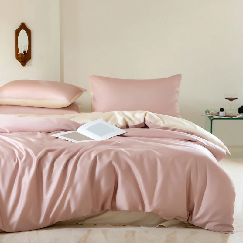 Luxury Bedding Set with Duvet Cover Silk Cotton Duvet Cover Bed Sheet Solid Color bedsheets full set 4 pcs Queen King Size