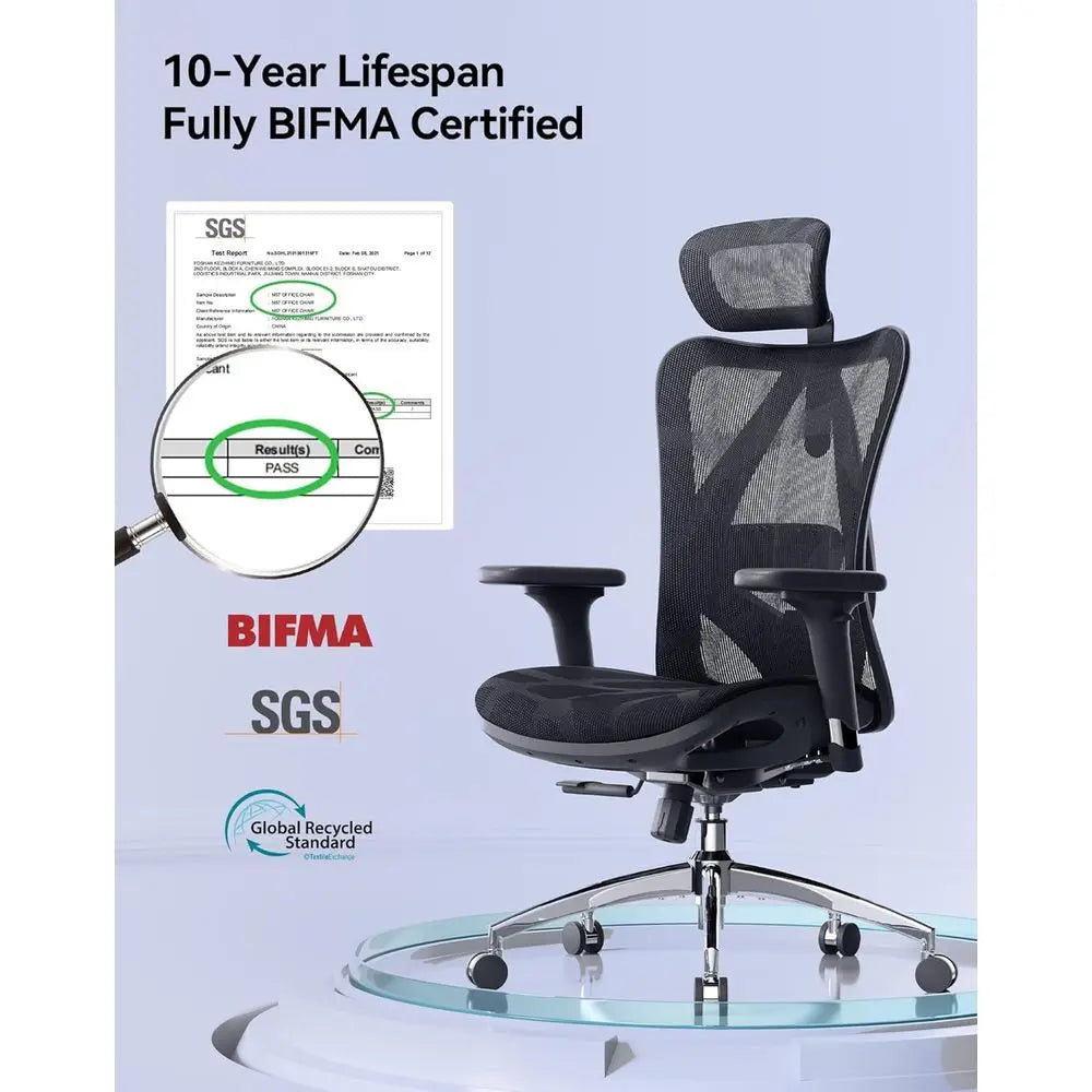 Ergonomic High-Back Mesh Office Chair with 3D Armrests, Lumbar Support, Adjustable Seat, Comfortable for Big & Tall, Supports Up