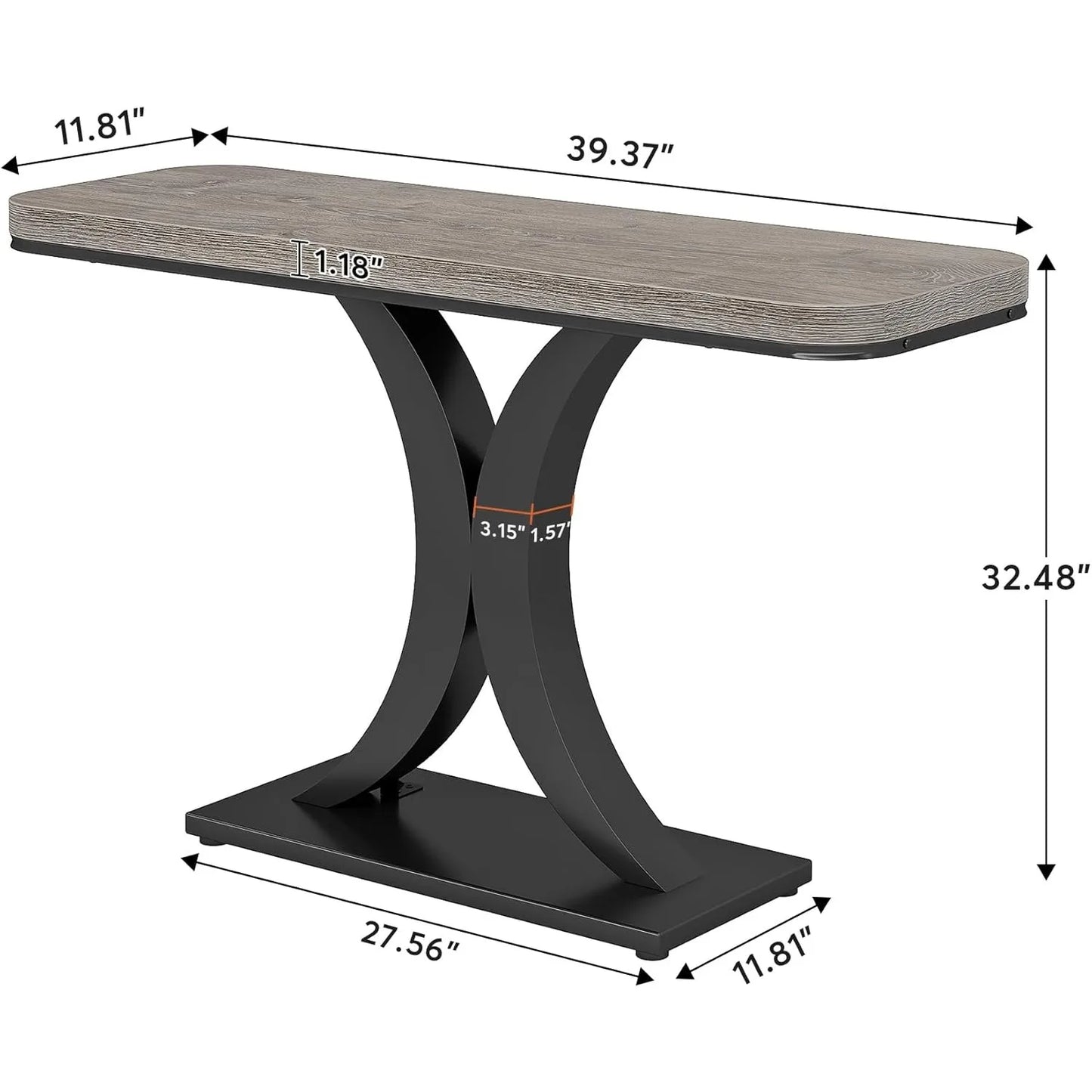 LITTLE TREE Industrial Console Table, 40 inch Narrow Entryway Foyer Table with Geometric Base, Accent Table for Living Room