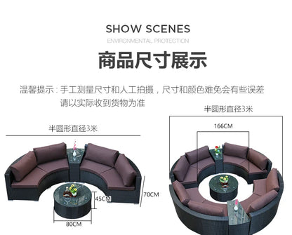 Combination leisure villa, semi-circular rattan sofa outdoor hotel curved living room sofa