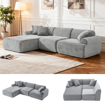 L-shaped oversized modular leather segmented sofa, leather deep seat modular corduroy sofa, suitable for families and big spaces