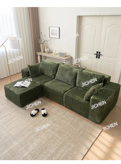XJQC Living Room Compression Sofa Corduroy Combination Module Modular L-shaped Multifunctional Boneless Compression Sofa Chair