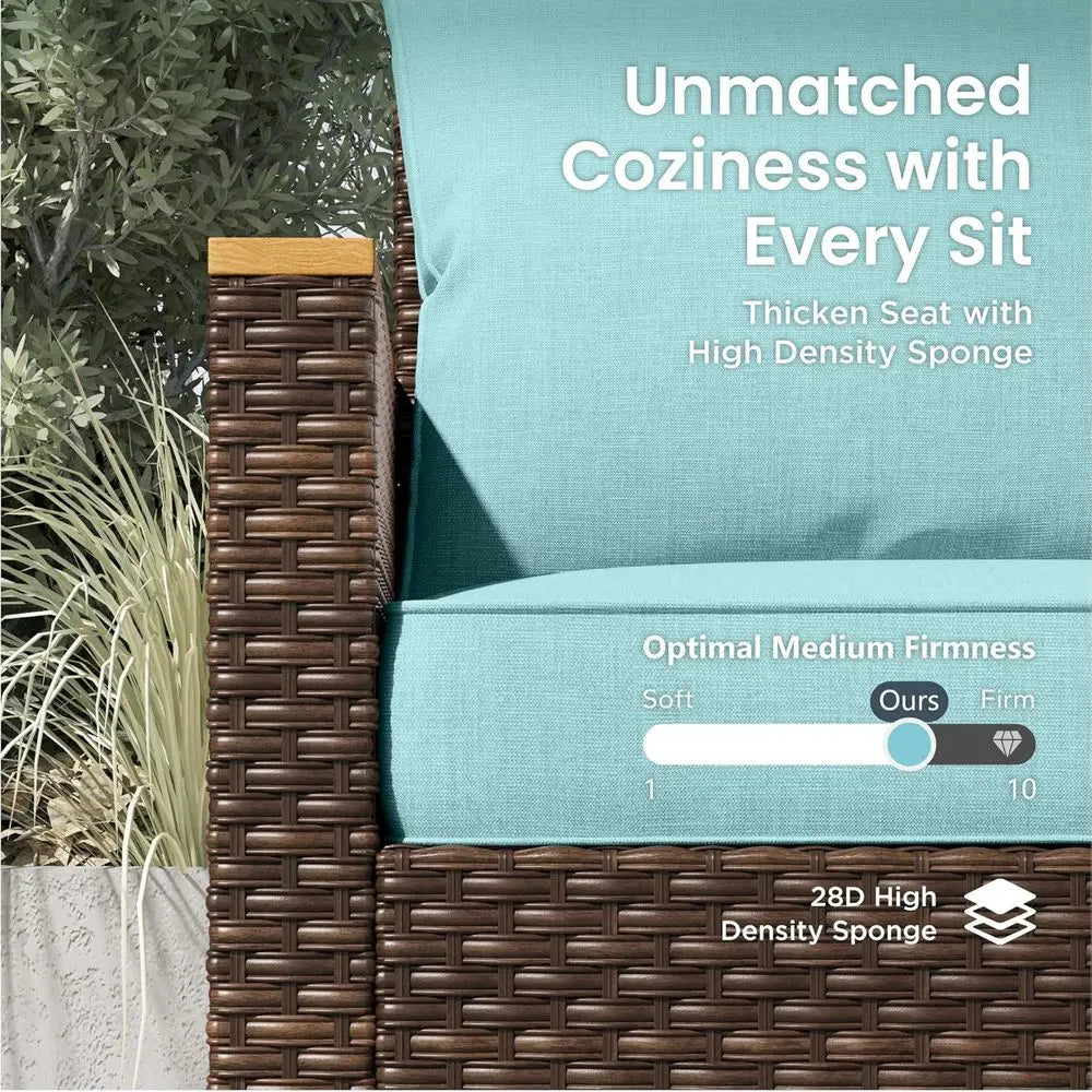 2 Pieces Patio Sofa Set, Rattan Sofa Set with Deep Seating or Poolside, Garden 2 x Single Sofa, Aqua Blue