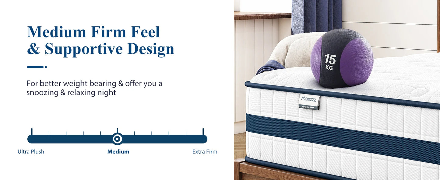 Maxzzz 10-12'' Twin/King/Queen Size Mattress, Bed with Gel Memory Foam & Individually Pocket Coils for Pressure Relief & Support