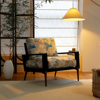 French retro solid wood sofa antique designer single living room study chair
