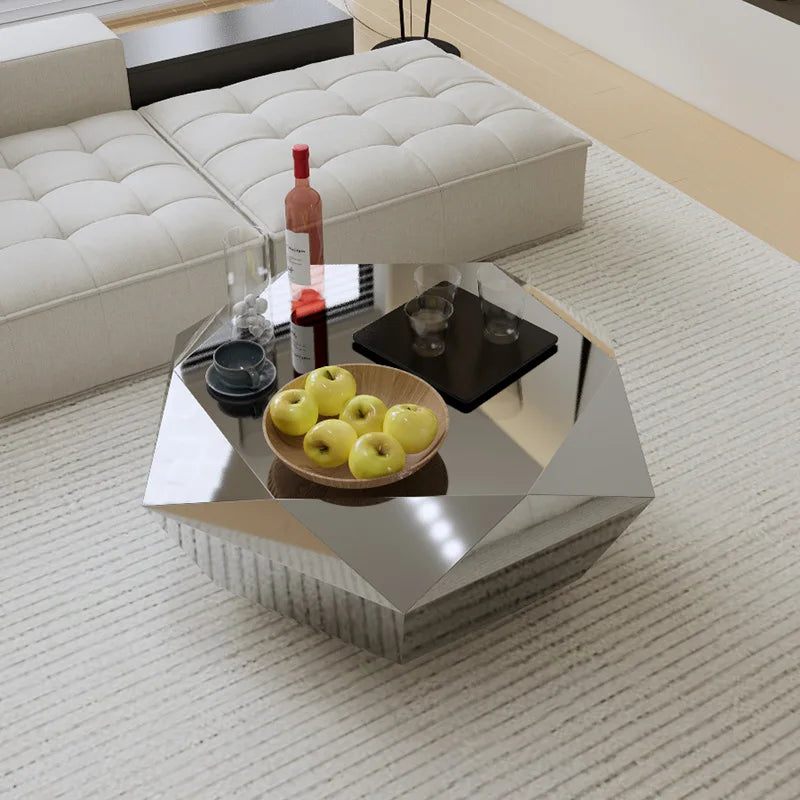 CZ  Steel Diamond-Shaped Coffee Table Modern Fashion Living Room Model Room Sales Office Mirror Titanium Small Coffee Table