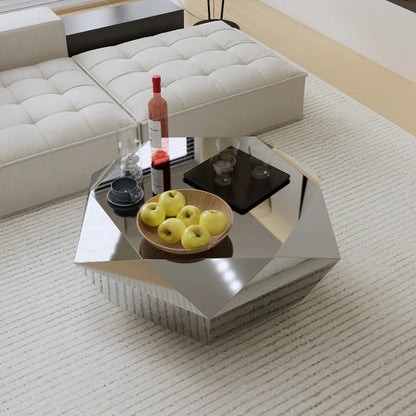 CZ  Steel Diamond-Shaped Coffee Table Modern Fashion Living Room Model Room Sales Office Mirror Titanium Small Coffee Table